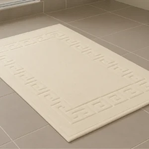 Hotel Quality Greek Key Bath Mat - Egyptian Cotton, Machine Washable